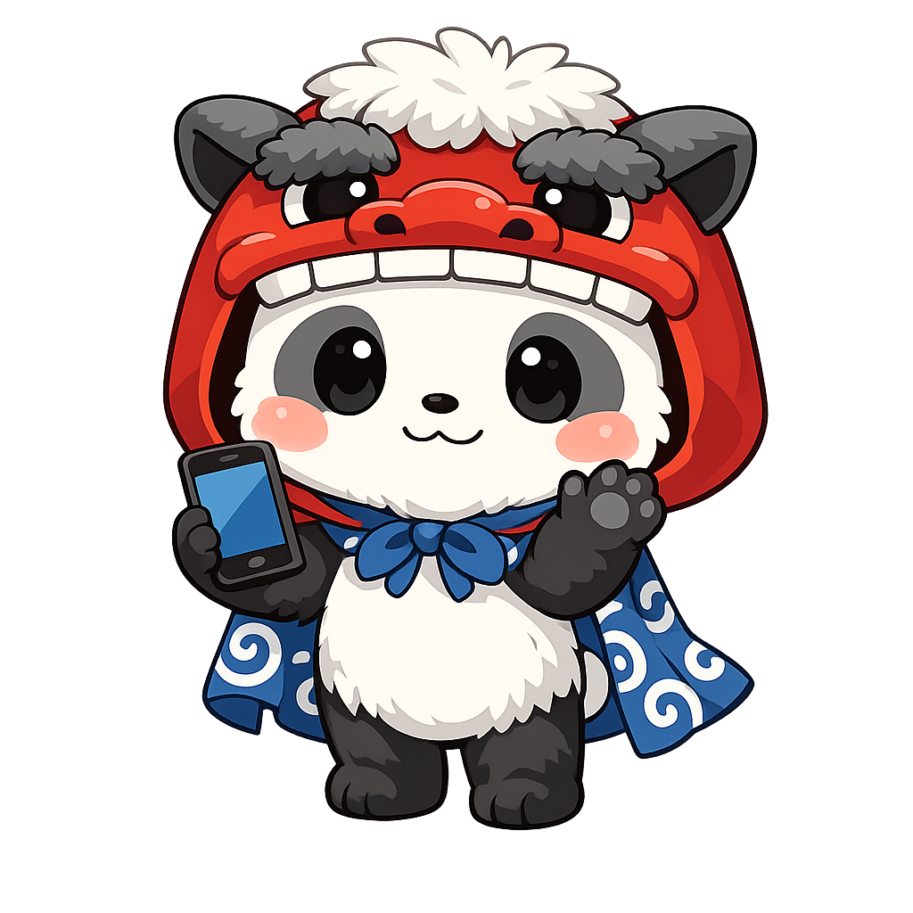 スマホを持って案内するふーひん