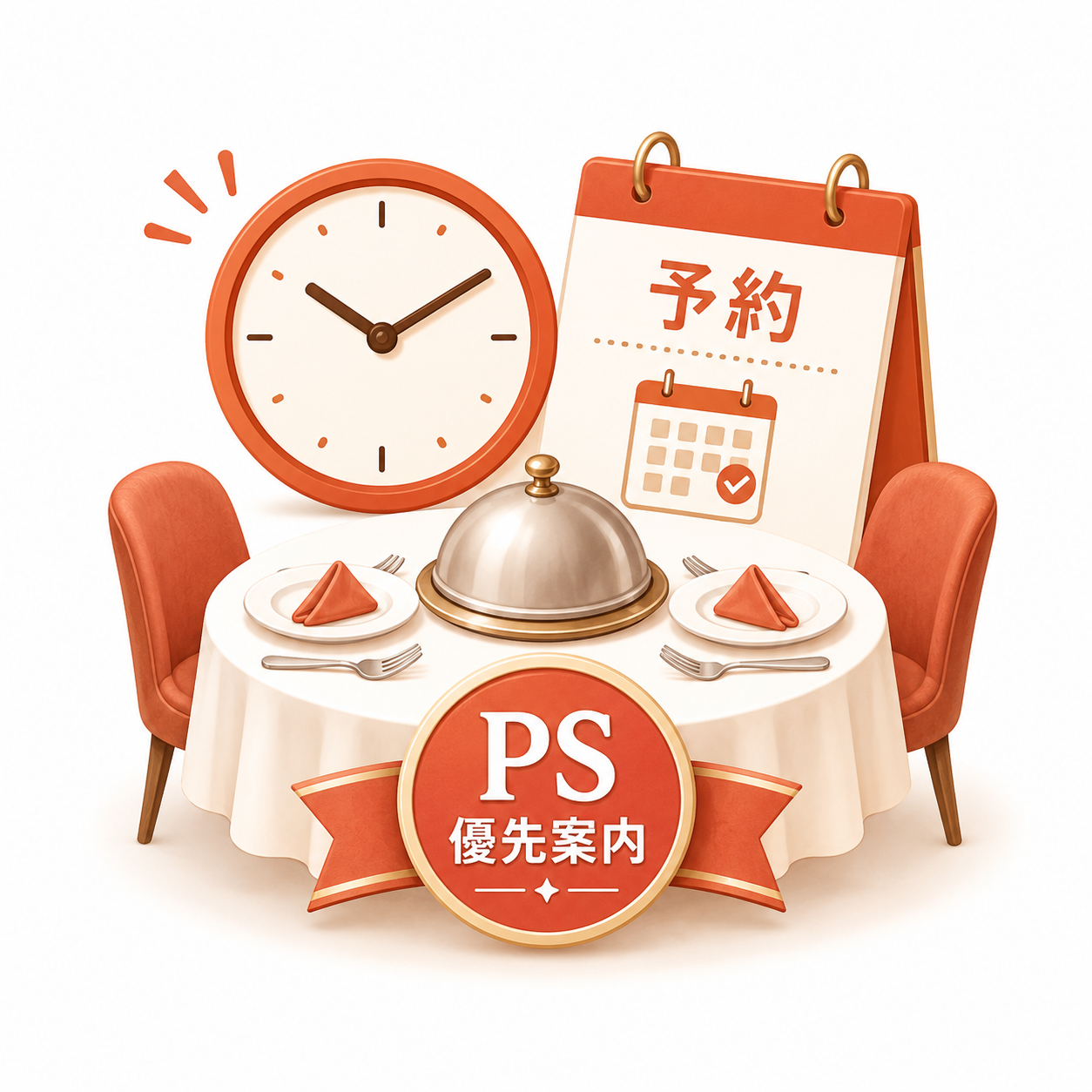 レストランのプライオリティ・シーティングは予約時間に優先案内される仕組みであることを示す図解