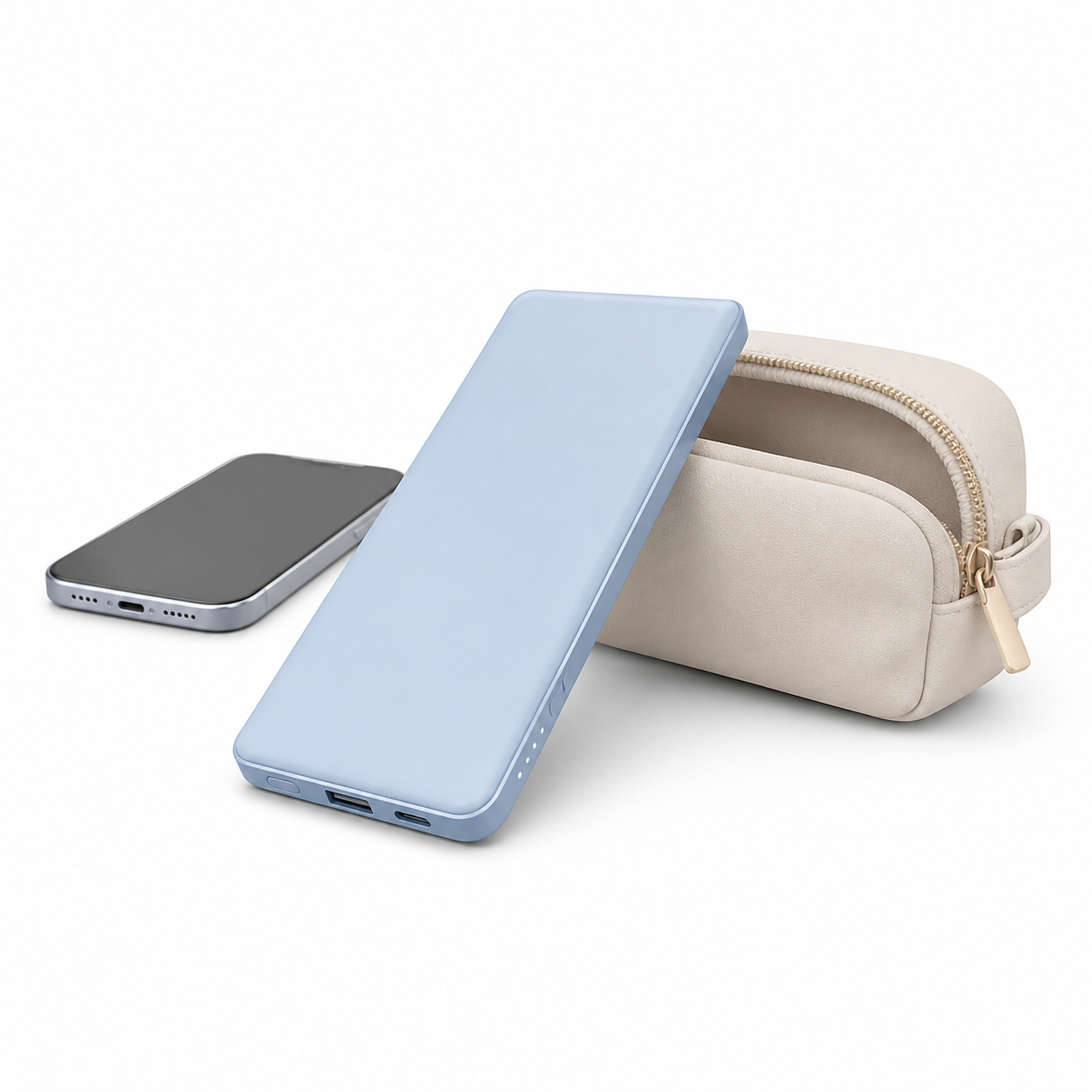 薄型モバイルバッテリーと小物ポーチのアイコン